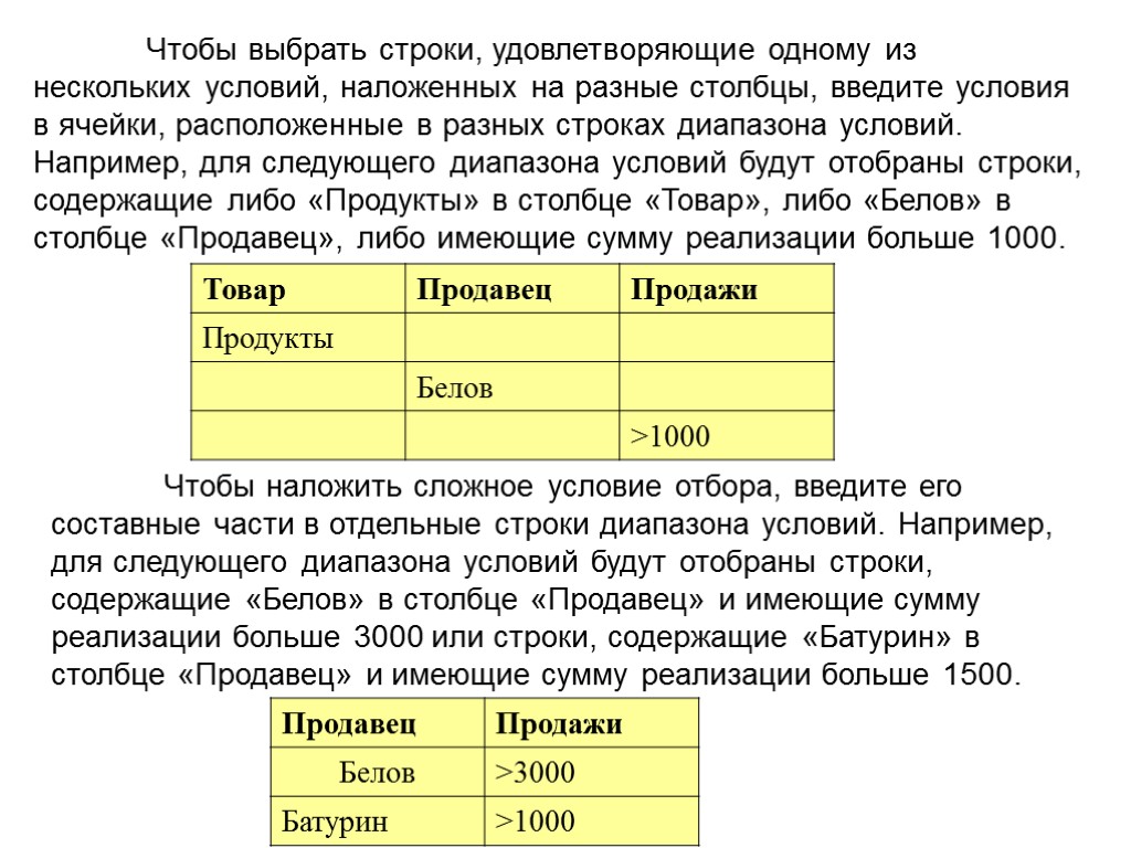 Табличные процессоры типы входных данных